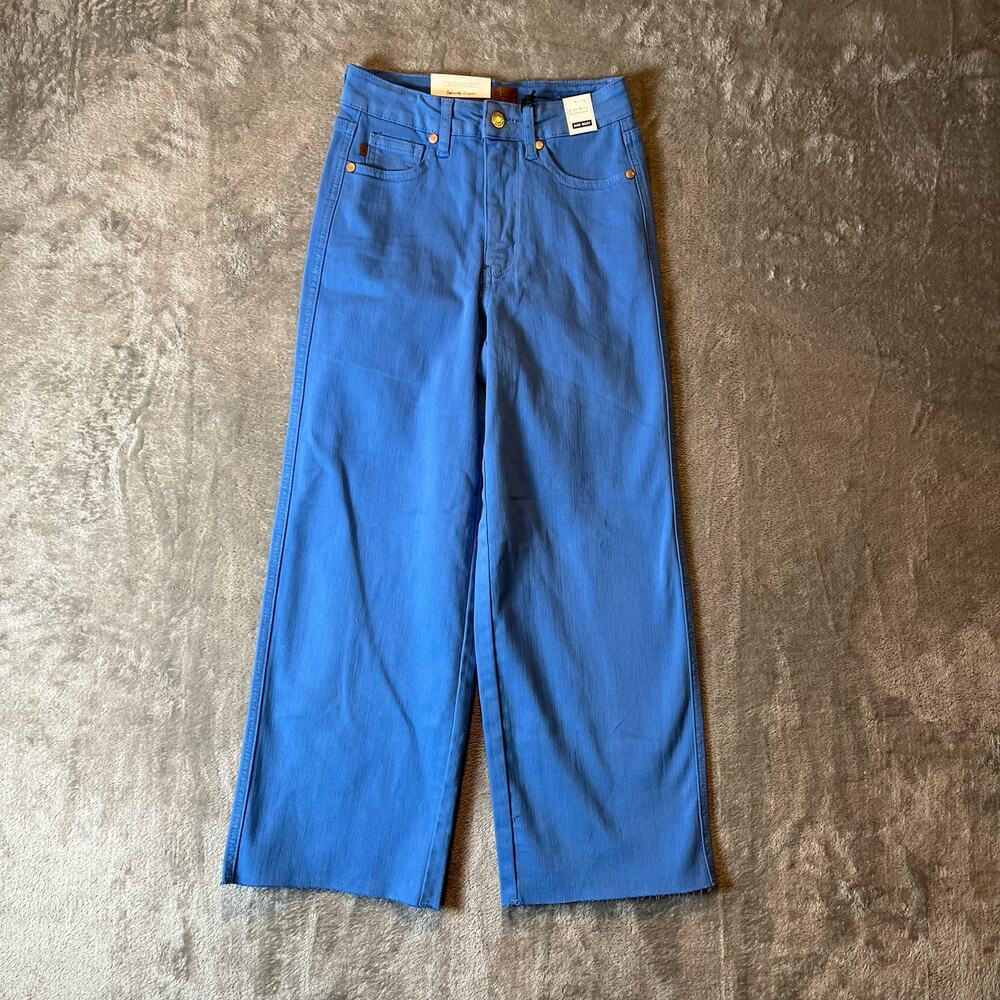 Judy Blue Size 0/24 Bright Blue High Rise Wide Leg Raw Hem Stretch Jeans New